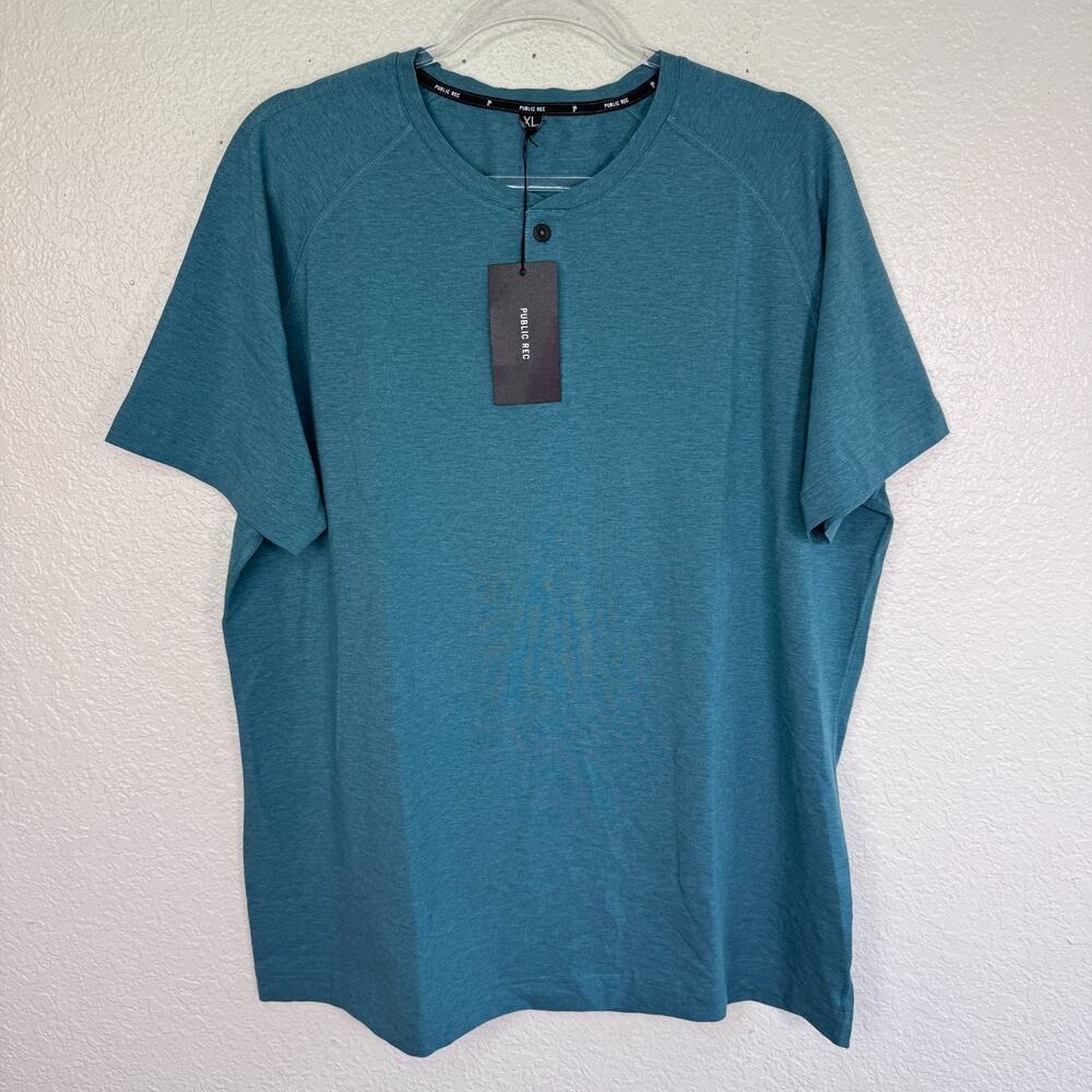 Public Rec Shirt Mens XL Go To Henley Short Sleeve Heather Teal Blue Athletic